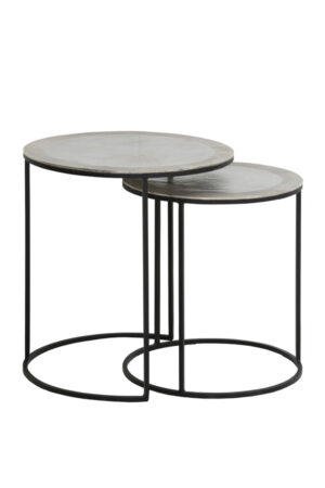 Light & Living bijzettafel S/2  Ø40x45+Ø49x50,5 cm TALCA Ruw Nikkel