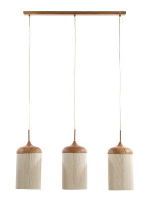 Light & Living - 3-lichts hanglamp DANIA 90cm - creme/houtlook